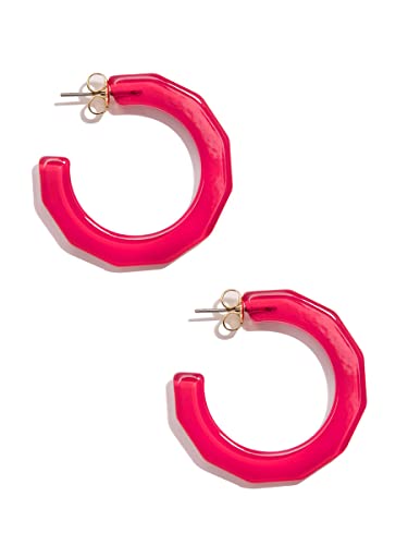 Zenzii Colorful Resin Acrylic Textured Flat Hoop Earring For Women Girls (Hot Pink) #TOP30
