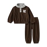 YOUNGER TREE Toddler Boy Girl Clothes Fleece Fall Winter Outfit Baby Long Sleeve Button Sweatshirt and Pants Sweatsuits Set(5-6T,Coffee)