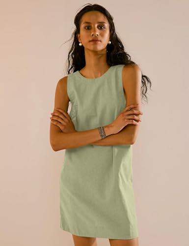 Image of VIUTIL Womens Summer Linen Mini Dress Boat Neck Low Back Sleeveless Tank Dresses with Pockets 2026 Vacation Outfits