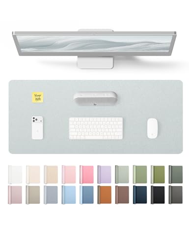 Image of YSAGi Leather Desk Pad Protector, Office Desk Mat, Large Mouse Pad, Non-Slip PU Leather Desk Blotter, Laptop Desk Pad, Waterproof Desk Writing Pad for Office and Home (Silver, 23.6 inch x 13.8 inch)