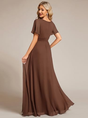 Image of Ever-Pretty Women's Spring Elegant Round Neck Short Sleeve Chiffon Empire Waist Floor Length Formal Dresses Bridesmaid Dress