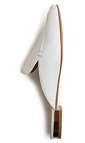 Feversole Women's Fashion Deco Mules Slip On Backless Slide Flats Metal Heel White Vegan Leather Size 8.5 M Us #TOP3