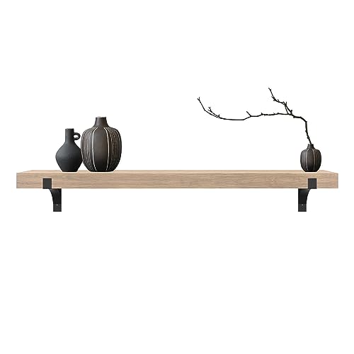 Image of MCS 72-Inch Mantel, Master & Co Natural Woodgrain Finish Solid Wood Floating Fireplace Mantel, Long Floating Shelf for Livingroom with Wood Cleat Hanging System, Photo and Home Decor Display Shelf