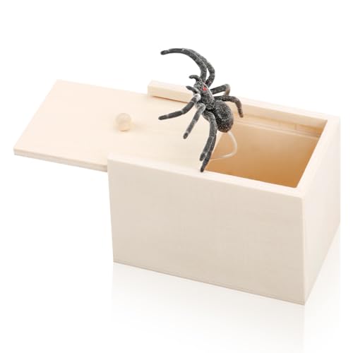 Spider Scare Prank Box, GLADFRESIT Wooden Scarebox Toy, Handmade Prank Spider, Fun Joke Mischief Practical Gifts for Kids Adults Halloween April Fool's Day