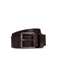 Hugo Boss Jeeko Men's Orange BOSS Italian Leather Belt, Dark Brown, US 34
