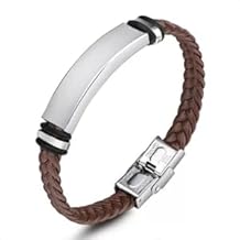 Braided Leather Bracelet for Men and Women, Stainless Steel Clasp