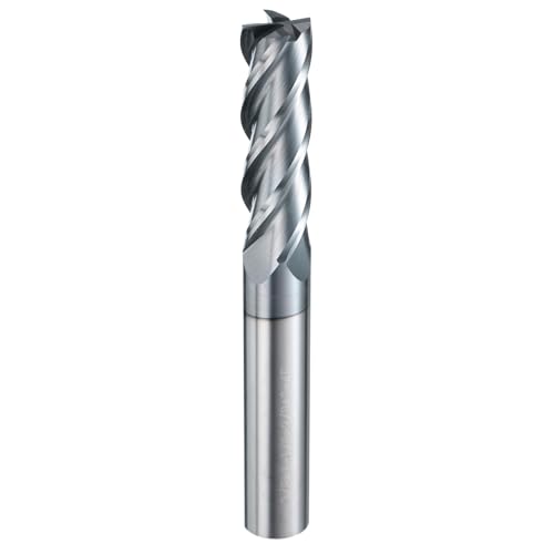 Image of HARFINGTON Carbide Square Nose End Mill Bit 3 /8 inch Cut Dia 4 Flutes TiAlN Coated Milling Cutter for Hardened Steel Metal (3 /8 inch Shank 1-1 /8 inch Cut Length 3 inch Long 30 Degree Helix HRC53-55)