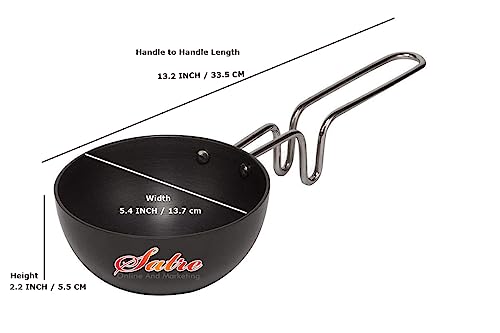 Satre Online And Marketing Hindalco Aluminium Kadhai Size No-12 with Hindalco Aluminium Tadka Pan Combo Set of 2,Aluminium Kadai with Tadka Pan,Indian Frying Pan or kadai,color-Black - Image 3