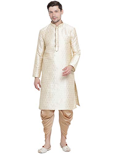 Image of VASTRAMAY Men's Royal Blue Cotton Silk Blend Kurta and Dhoti Pant Set