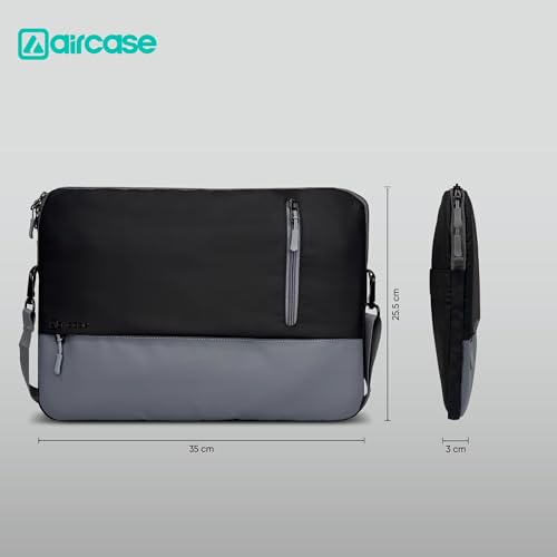 Image of AirCase Laptop Messenger Bag for Men & Women, 13.3 inch | Water Resistant PU Leather, Shockproof Padded, Shoulder Strap, Front Organiser Pocket, Office Crossbody Bag, Business Travel Laptop Sleeve