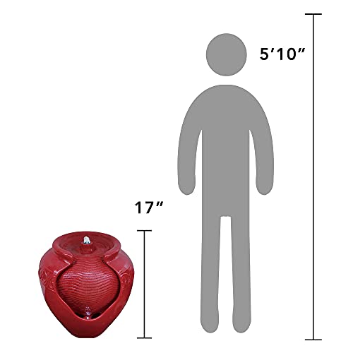 Teamson Home Floor Glazed Pot Water Fountain With Built-In Led Light And Pump For Outdoor Indoor Patio Garden Backyard Decking Home Décor, 17 Inch Height, Red #TOP5