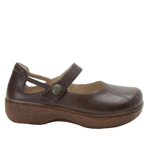 Image of Alegria Women's Onika Leather Wood Grain Mary Jane Shoes