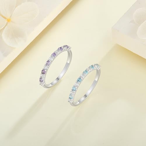 2 mm Half Eternity Ring 925 Sterling Silver Stackable Rings Wedding Anniversary Birthstone Band Ring for Women Size 5-104