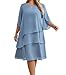 Hanna Nikole Elegantes Chiffon-Kleid für Damen mittellange Ärmel Rundhalsausschnitt gestuftes einfarbiges Midikleid Blaugrau 52