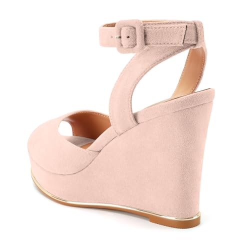 Image of Women's Dressy Platform Wedge Sandals Gold Wedges Peep Toe Patent High Heels Slingback Heeled Comfortable Ankle Strap Shoes