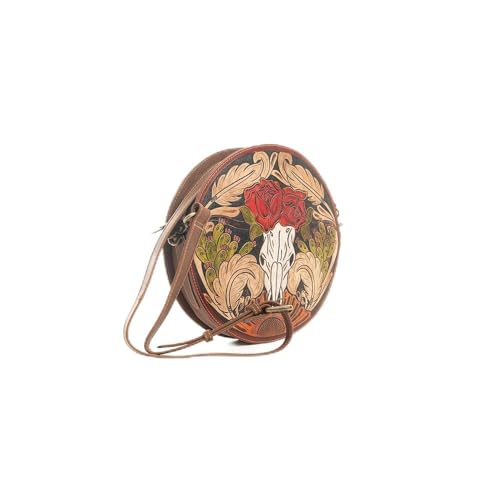 Myra Bag Round Bag for Women - Western Upcycled Leather Shoulder Bag Caramel