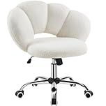 Yaheetech Boucle Upholstered Desk Makeup Vanity Chair with Wheels Swivel Cloud-shaped Accent Chair with Adjustable Height for Home Office Living Room, Bedroom Women White