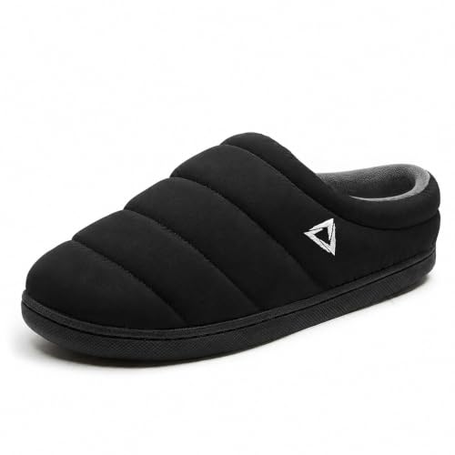 Image of ATHMILE Slippers for Men Water-Resistant Quilted Puffer Upper Memory Foam Slippers Non Slip Indoor Outdoor House Shoes Cozy Slip on Slippers for Home Bedroom Travel Camping Gift
