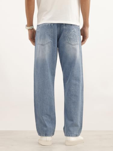 Image of WROGN Men's Mid-Rise Jeans | 100% Cotton | Anti-Fit Relaxed Silhouette