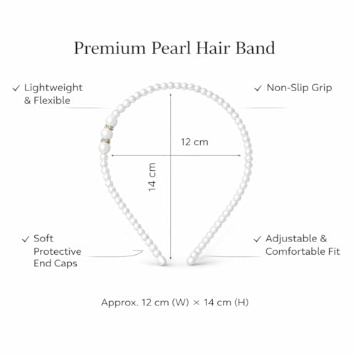 Image of Pearl Beads Hair Band Headband with Stone Decoration, White, Pack of 6