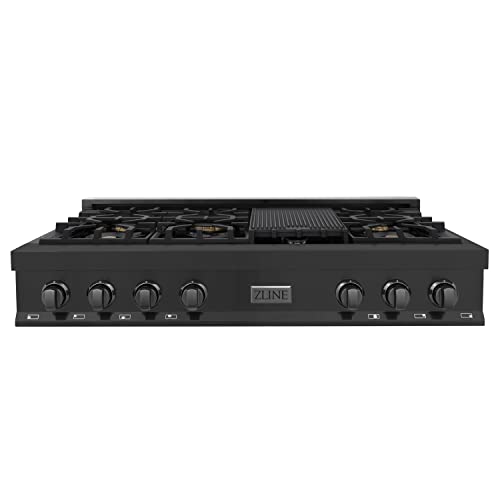 Zline Kitchen And Bath RTB-BR-48 Zline 48 Inch Porcelain Rangetop In Black Stainless Steel With 7 Gas Brass Burners thumb #1