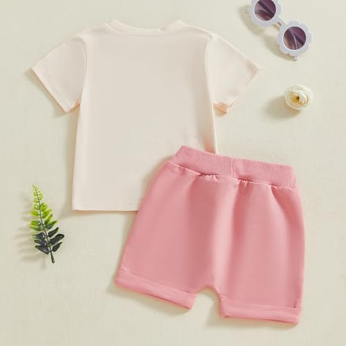Toddler Baby Girl Summer Clothes Infant Outfit Letter Print Short Sleeve T Shirt Tops and Jogger Shorts Set3