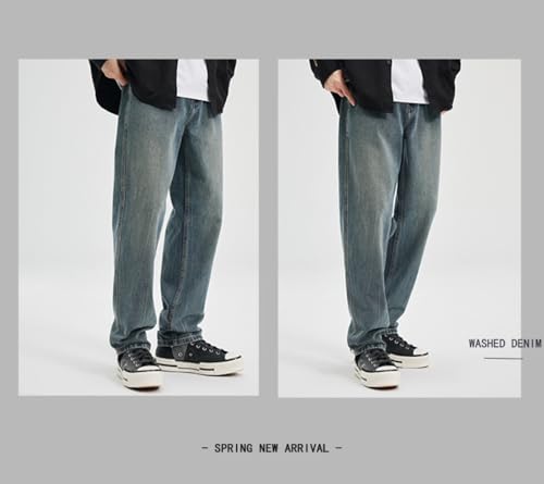 Jeans Pants Trousers Denim Blue Lazy Style Straight Leg Men's High End Comfortable Loose Versatile Casual Wear2