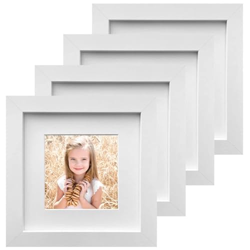 Dulynva 4er Set Bilderrahmen 15x15cm Weiß Quadratisch Holzrahmen...
