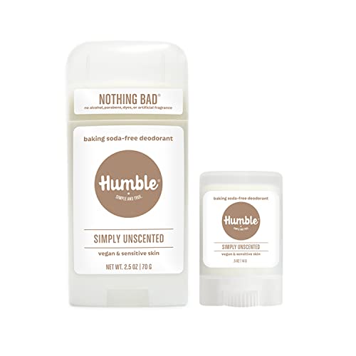 HUMBLE BRANDS Aluminum-Free Deodorant, Vegan and Cruelty- free, Formulated for Sensitive Skin, Sensitive Simply Unscented Deodorant Full & Travel Pack