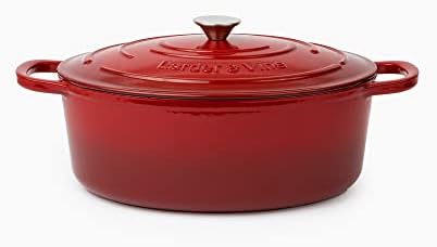 Larder & Vine Enameled Cast Iron Dutch Oven With Lid - Nonstick, Oversized Handles, Dome Lid, Oval Dutch Oven for Bread Making - 8QT/7.5L - (Cabernet)