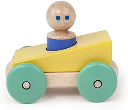 Juego de bloques de construcción Tegu Magnetic Racer de 3 piezas, parte superior grande amarilla