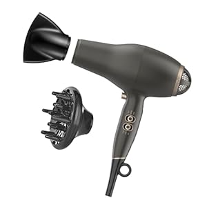 INFINITI PRO CONAIR FloMotion Pro Hair Dryer, Personalize Your Drying Experience with Adjustable Airflow and 6 Heat/Speed Settings, Blow Dryer with Diffuser and Concentrator Attachments, Black