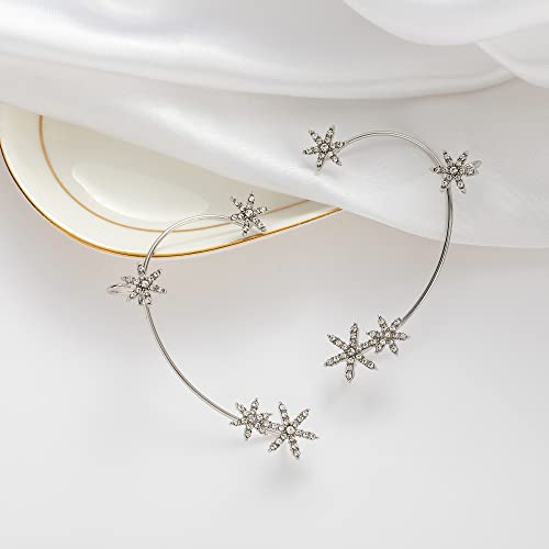 Vikeney 2Pcs Snowflake Ear Cuff Silver Glitter Rhinestone Ear Cuffs Earrings For Women Kids Girls Non-Piercing Ear Clip Vintage Fake Climber Fairy Ear Cuff Earrings Wrap Around Earrings Jewelry Gift #TOP5