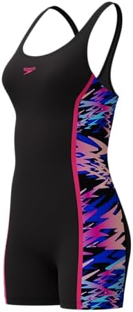 Speedo Women's Hyperboom Splice Muscleback Legsuit Swimming Costume Black, Anthracite/Margarita Pink, 34