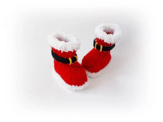 Christmas Baby Boots Crochet Santa Shoes (3-6 months)3