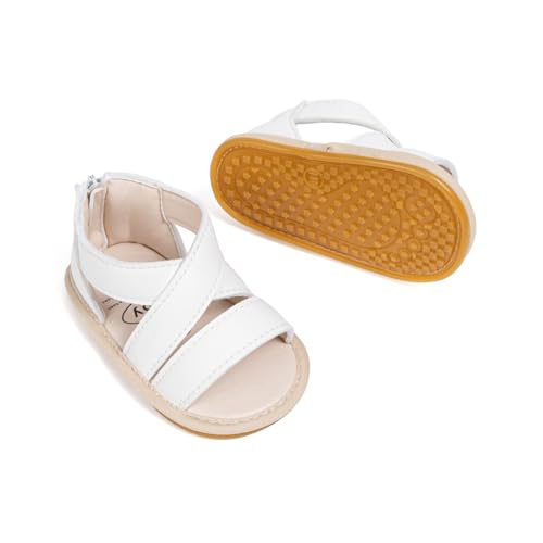 Image of Meckior Baby Toddler Infant Girls PU Leather Soft Open Toe Summer Sandals Flower Princess Flat Shoes