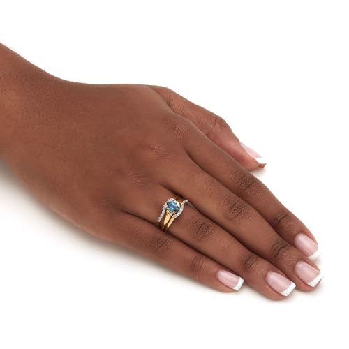 PalmBeach Yellow Gold-plated Sterling Silver Oval Cut Genuine London Blue Topaz and Diamond Accent Bridal Ring Set Sizes 5-103