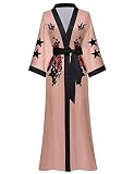Horezsie Women's Long Silk Robes Long Satin Robes Long Kimono Robes Floral Silky Bathrobes Dressing Gown, One Size