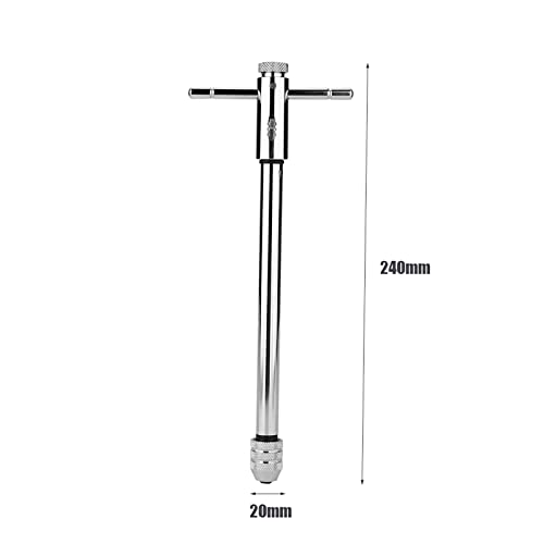 Yosoo Adjustable T-Handle Ratchet Tap Holder Wrench Household Alloy Steel Silver Adjustable T Type One-Hand Ratchet Wrench Adjustable Tap Wrench T-Handle Tap Wrenches (M3-M8 Long) - Image 2