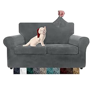 Velvet 3 Pieces Loveseat Slipcovers Stretch Couch Cover for 2 Cushion Couch Thick Soft Loveseat Covers for Dogs Washable Love Seat Cover Sofa Protector Loveseat Gray