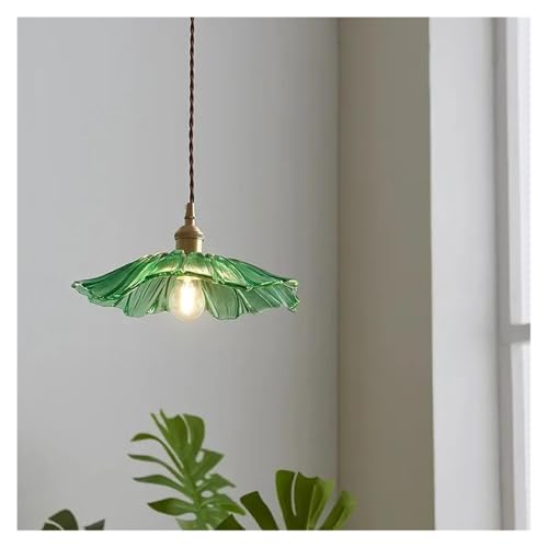 Lampes suspendues fleur en verre lotus : éclairage décoratif intérieur vert pour salon