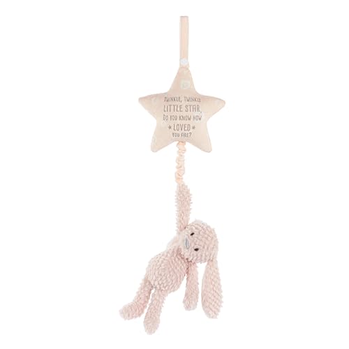 Image of DEMDACO Musical Pull Toy 22 x 6 Inch Polyester, Soft Cuddly, Plush Stuffed Animal, Plays Twinkle, Twinkle, Little Star, Pink, Bunny Rabbit