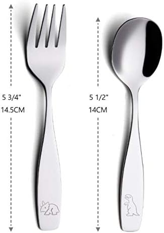ANNOVA Children's Flatware 6 Pieces Set - Stainless Steel Silverware 3 x Safe Forks, 3 x Tablespoons - Kids Toddler Utensils Lunch Box (Engraved Dinosaurs T-Rex, Triceratops)