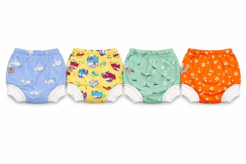 Image of Premium Baby Diaper Pants / Potty Training Panties / Padded Underwear for 0 - 4 Years | Soft, Washable & Reusable Cotton Nappies for Boys & Girls | Leakproof, Absorbent & Breathable | 2 /3 /4 Pack | Leakproof, Absorbent (Premium With Rib, 0-1 years, 2, count)