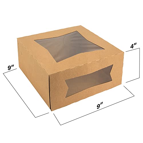 Mt Products Kraft Bakery Boxes With Window - Size Of 9" X 9" X 4" - (15 Pieces) Cupcake Box With Two Windows - Keep Donuts, Cookies, And Muffins Safe - Made In The Usa #TOP2