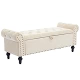 Dowiean 51' Storage Ottoman Bench, End of Bed Bench for Bedroom, Storage Ottomans for Foot of Bed, Chenille Upholstered Benches, Window Benches for Living Room, Entryway, Beige