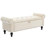 51" Storage Bench for Bedroom, Upholstered Ottoman Bench, Chenille Beige