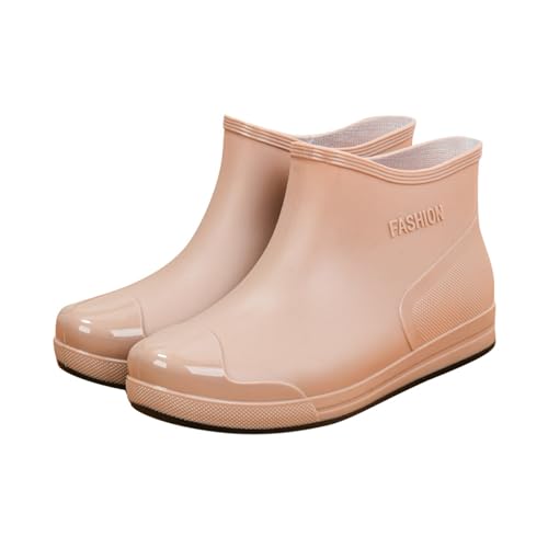 Botas de agua medias para mujer forradas - Antideslizante Safety Zapatos de goma monocolor con tacón, botas Chelsea de verano, impermeables, negras, ligeras, protectoras, cómodas, botas de equitación