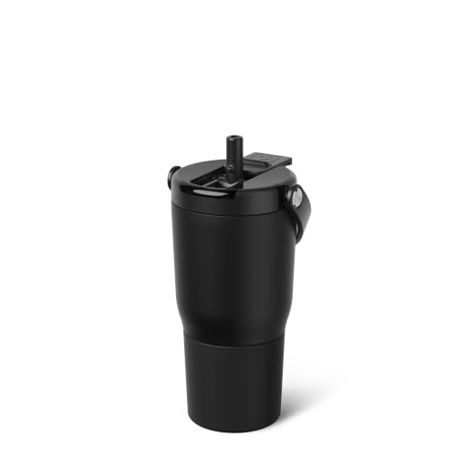 BrüMate Resa Flip 20oz Kids Travel Tumbler with Covered Flip Down Straw | 100% Leakproof Water Bottle | Insulated Stainless Steel | Cup Holder Friendly Silicone Base | 20oz (Matte Black)
