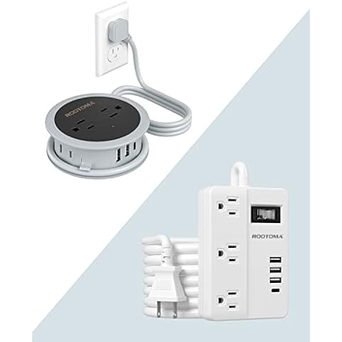 ROOTOMA Power Strip with USB Ports Bundle, 4 Outlets 3 USB 4FT Travel Power Strip and 3 Outlets 3 USB with Switch Two Prong Power Strip for Office, Home, Hotels, Dorm Room, Nightstand Cover